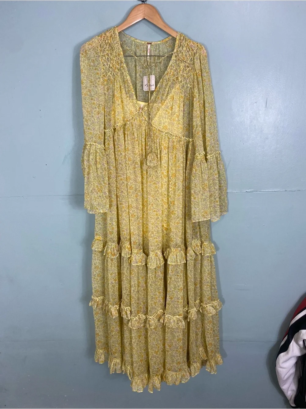 Free People Weeping Willows Maxi Dress Floral Sundress Yellow XS Oversized Flowy - Picture 2 of 4